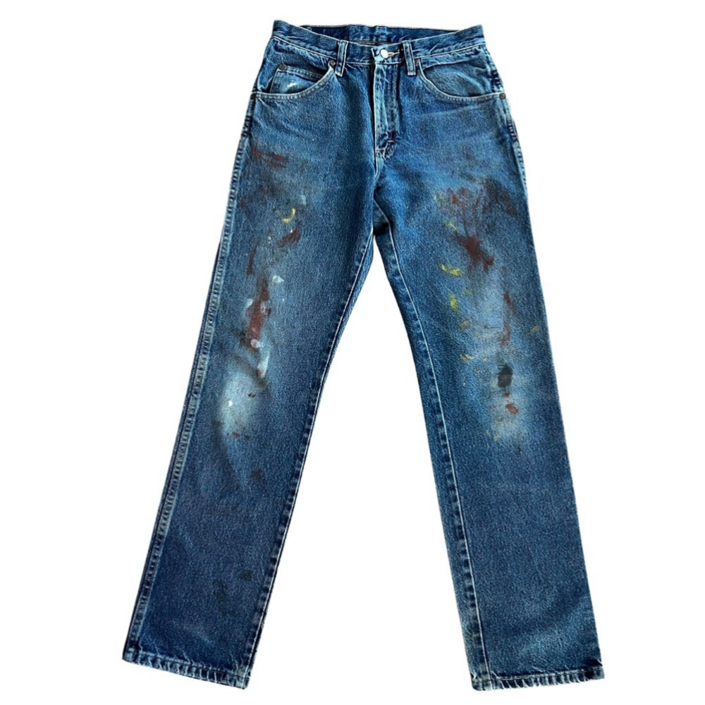 Vintage Wrangler Jeans Paint Splattered Distressed Denim Western Straight Leg